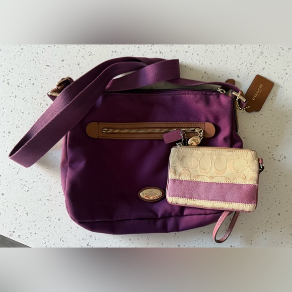 Coach Purple and Tan Crossbody Bag with Wallet - Picture 1 of 11